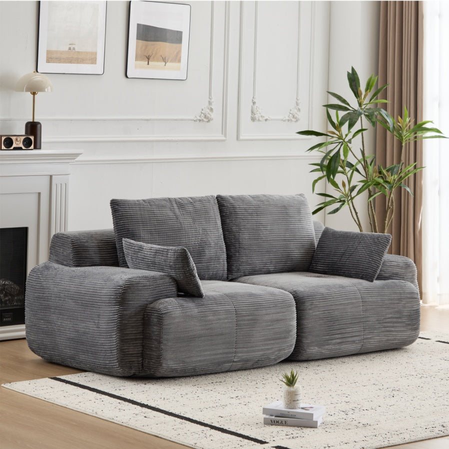 Modern Memory Foam Compressed Sofa,2 Seater Large Sectional Couches For Living Room,Pet-Friendly Cloud Modular Sectional Sofa,Corduroy Fabric,Extra Deep Loveseat,No Assembly Required, Grey