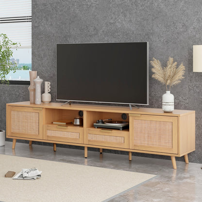 Rattan TV Stand For TVs Up To 85'', Modern Farmhouse Media Console Center