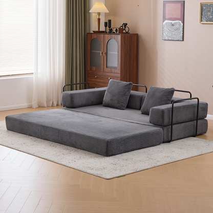 Floor Couch,Compression Sofa,Convertible Floor Sofa Bed-with Pillow Back Support Armrest,Comfy Futon Couch Lounge Sleeper Bed,Corduroy Fabric,for Living Room Bedroom  Dark Grey