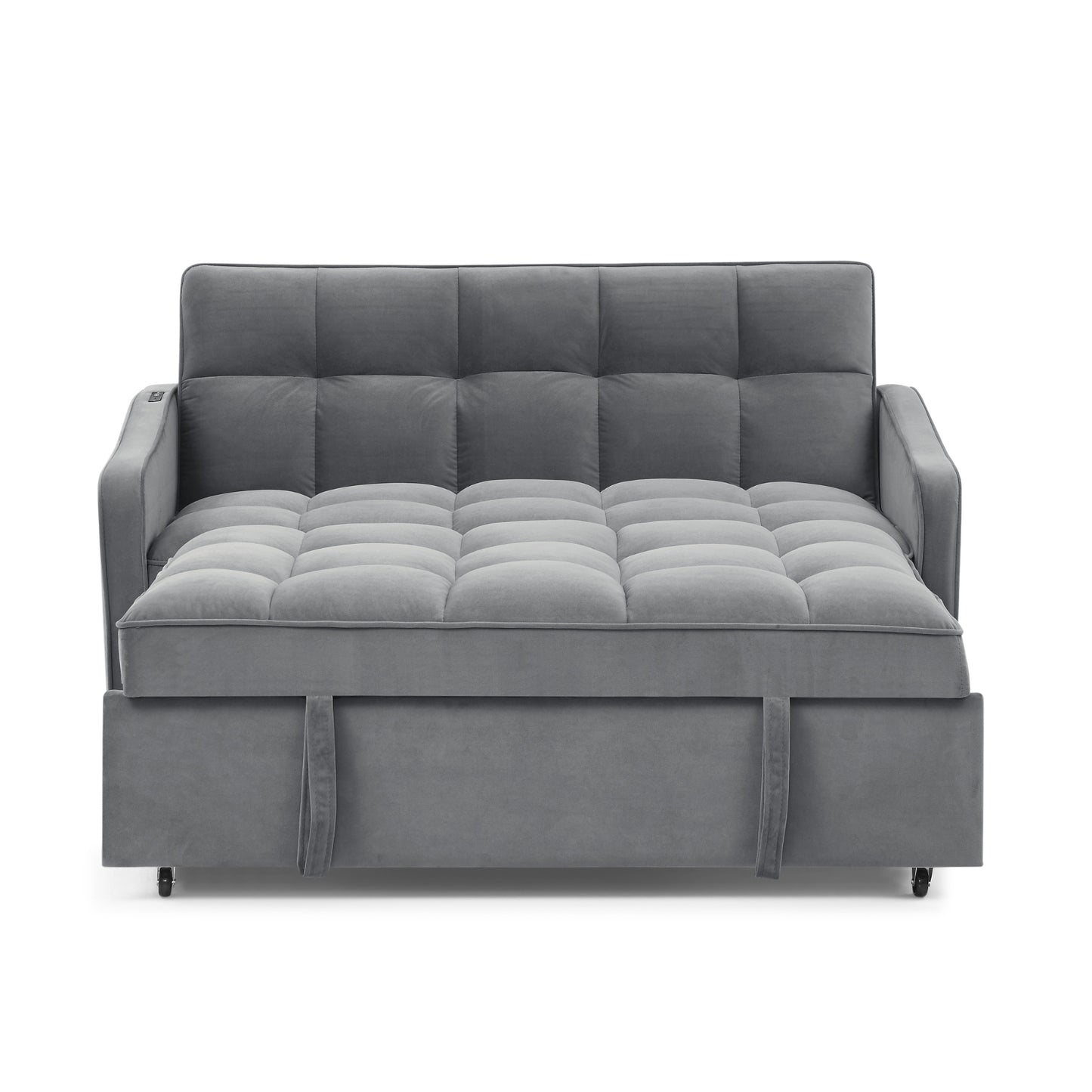Loveseat Sofa Bed Pull-out, Adjustable Back, Arm Pockets, TypeC & USB Charging