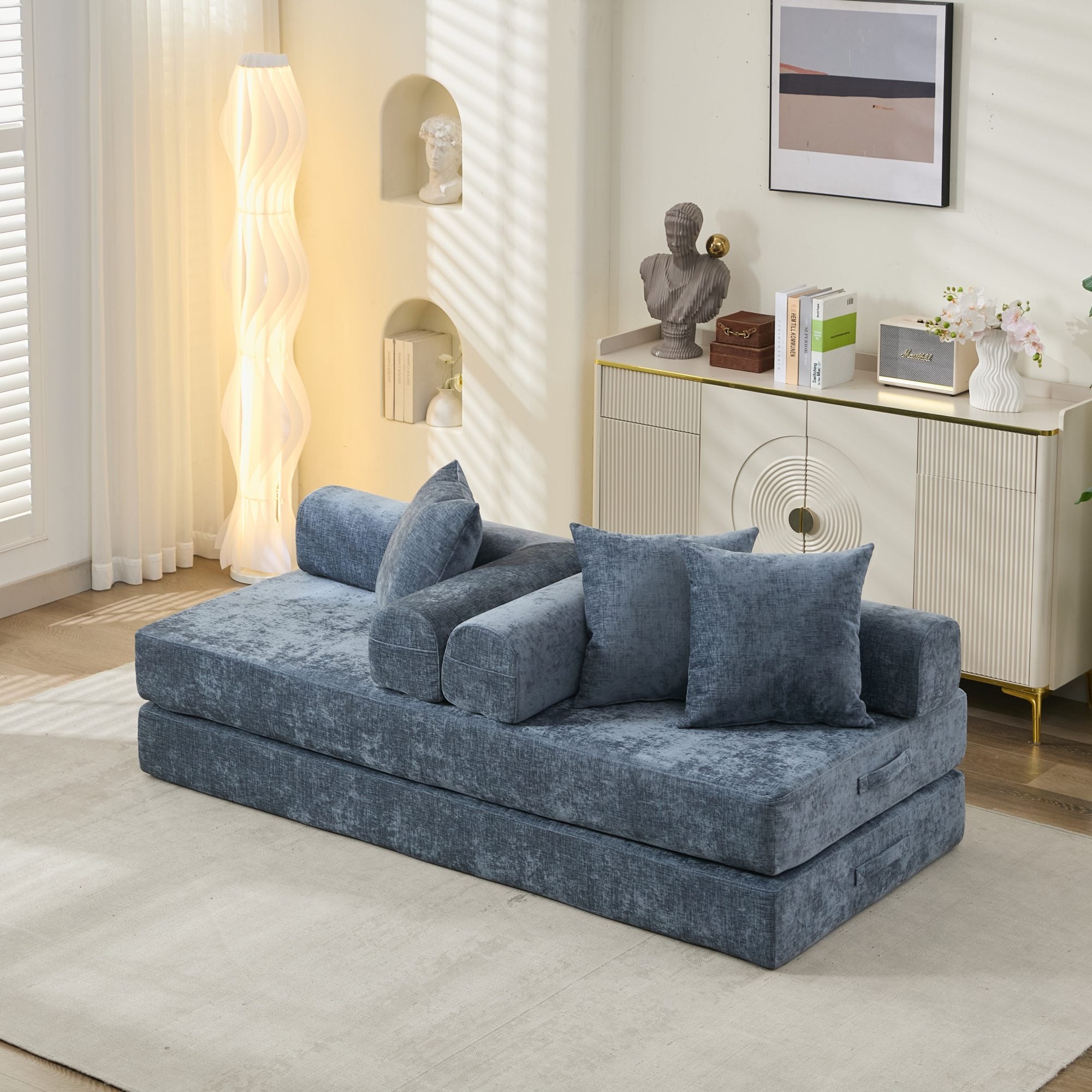 Blue Chenille Floor Sofa