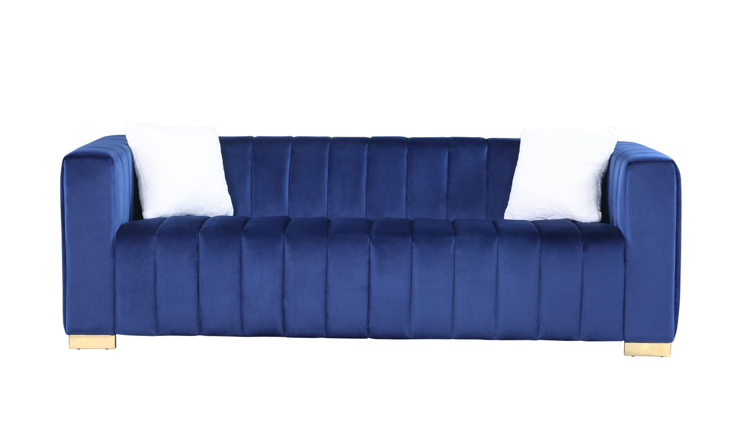 A Modern Channel Sofa Take On A Traditional Chesterfield,Navy Blue Color,3 Seater