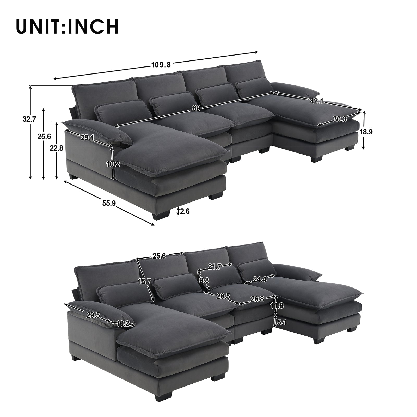 Gray Velvet Sectional Sofa