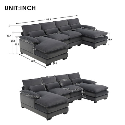 New Modern U-shaped Sectional Sofa, 6-Seat With Waist Pillows 109.8 55.9