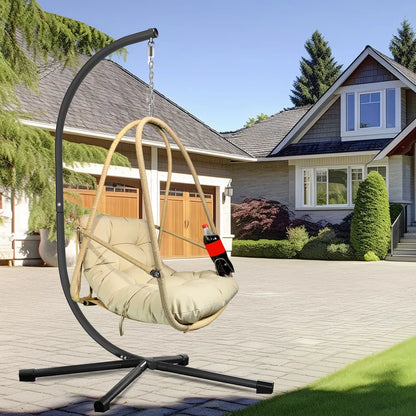 Hanging Egg Chair With Stand - Indoor/Outdoor Woven Rattan Swing Chair With Stand - 350lb Capacity