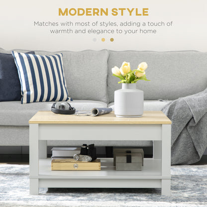 Square Coffee Table with Storage for Living Room, Natural/Gray