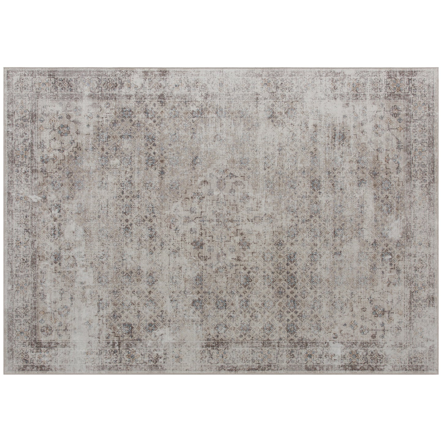 Machine Washable Area Rug 5x7, Non-Slip Traditional Floor Carpet For Living Room, Bedroom, Light Mixed-Brown