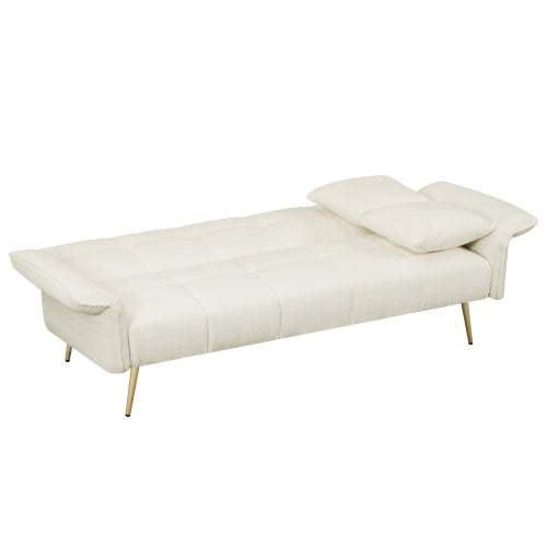 Grey Folding Armrest Sofa Beige Compact Design