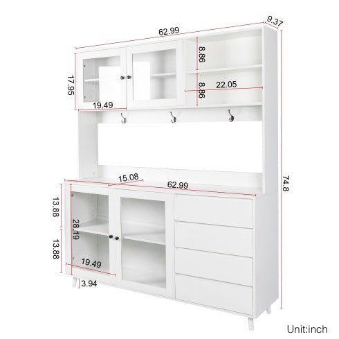 White Kitchen Hutch Cabinet Spacious Storage Kitchen