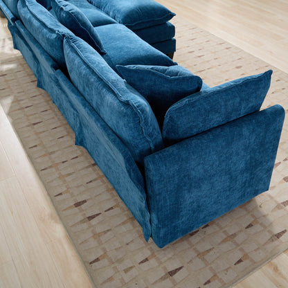 Cloud Sofa Two Seats The Cushion On The Armrest Not Included, Modern Sectional Couch, For Apartment, Comfy Double Layer Upholstered Seat Cushion, Breathable Chenille Fabric, Blue