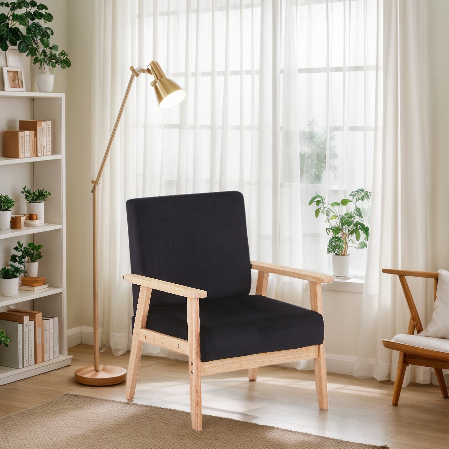 Velvet Accent Chair Relaxing Armchair With Solid Wood Frame For Living Room