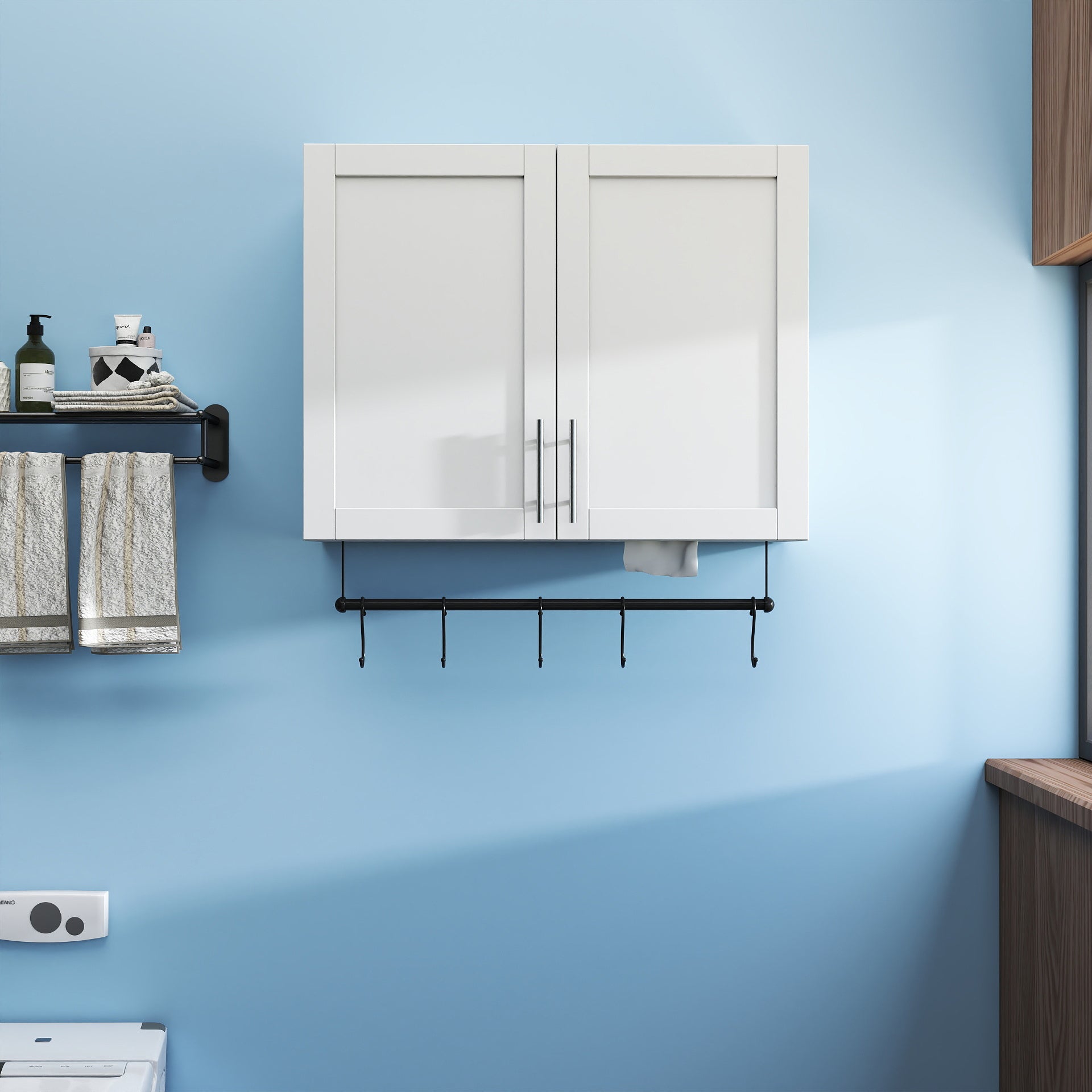 White Bathroom Wall Cabinet Adjustable Shelf Over Toilet