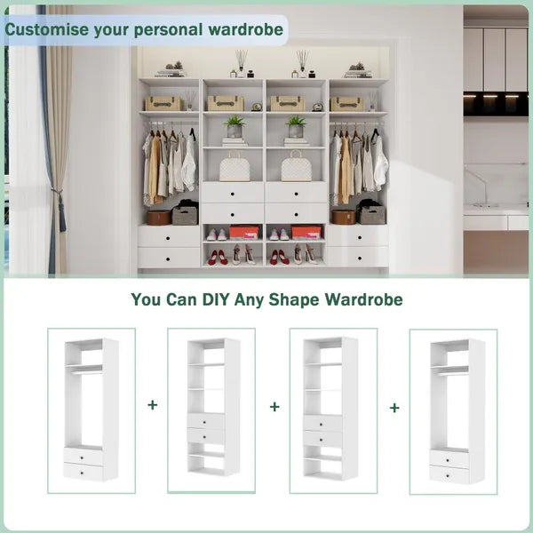 White Wall Mounted Closet Organizer With Shelves