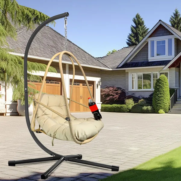 Hanging Egg Chair With Stand - Indoor/Outdoor Woven Rattan Swing Chair With Stand - 350lb Capacity