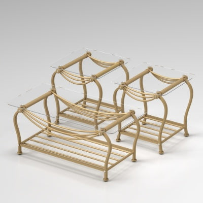 Tempered Glass Surface 3-Piece Coffee Table Set Decor Rectangle Coffee Table With 2 Square End Side Table Unique Design Coffee Table With Sturdy Construction For Living Room  Elegant Gold