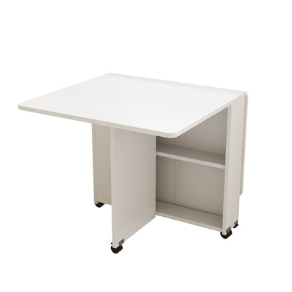 Folding Drop Leaf Dining Table With 6 Wheels And 2-Layer Storage Shelf, Space Saving Table For Small Spaces, 47.2 Inch D X 23.6 Inch W X 30.3 Inch H, White