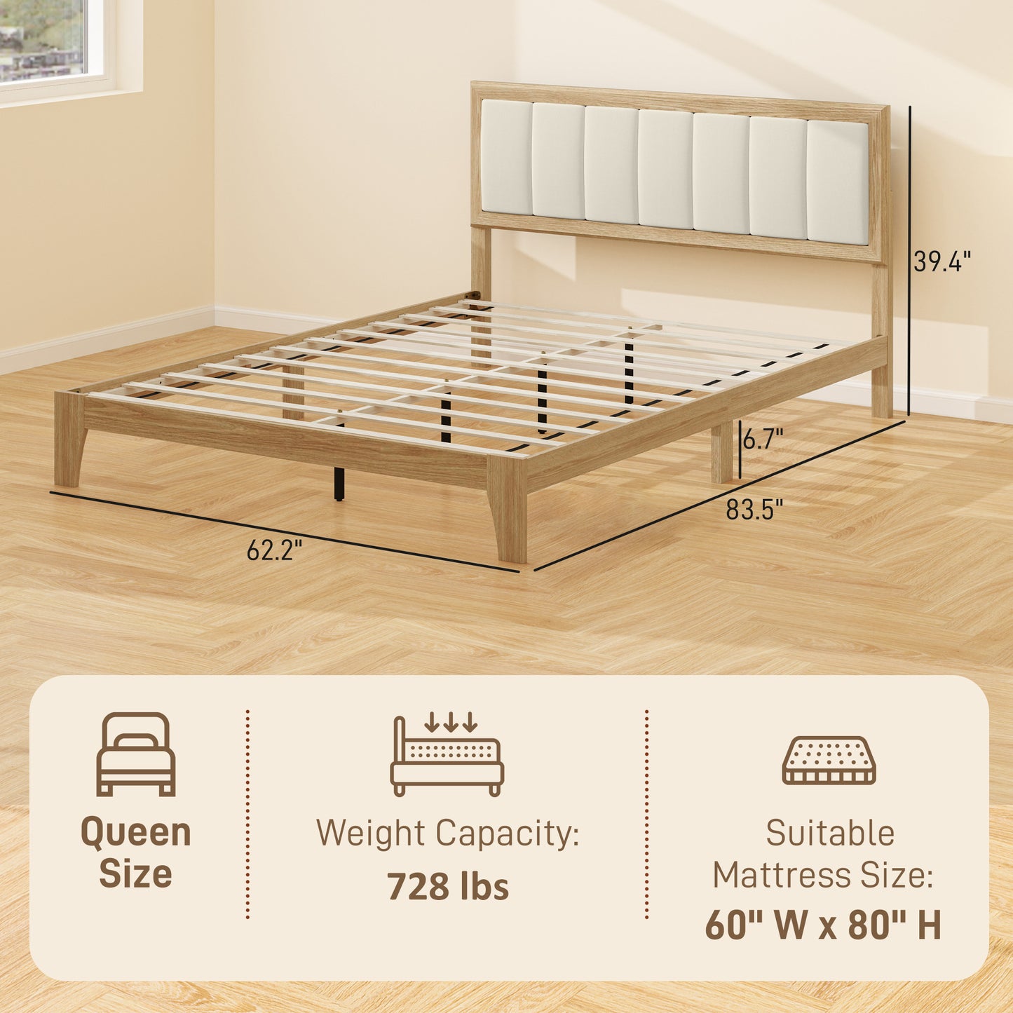 Full Bed Frame with Headboard Full Size Platform Bed Frame with Slats No Box Spring Needed Charcoal
