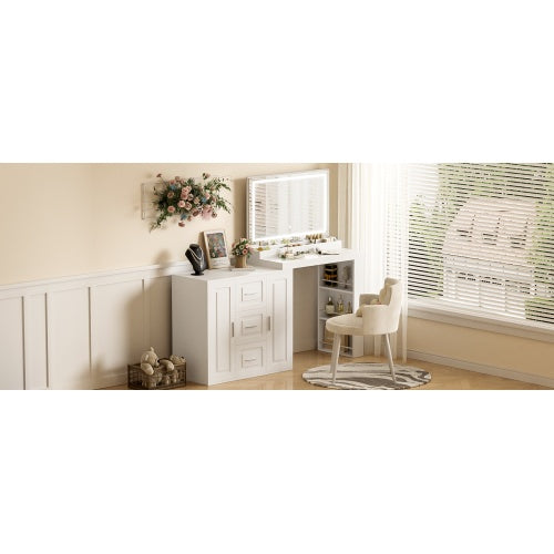 White Makeup Vanity Desk With Mirror Storage Bedroom