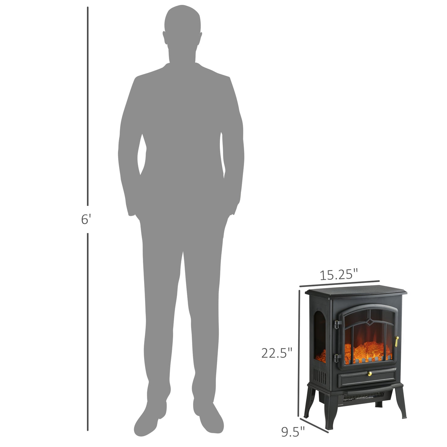 Electric Fireplace Heater Freestanding Fireplace Stove with 3-Side Realistic Flame Overheat Protection 750W/1500W
