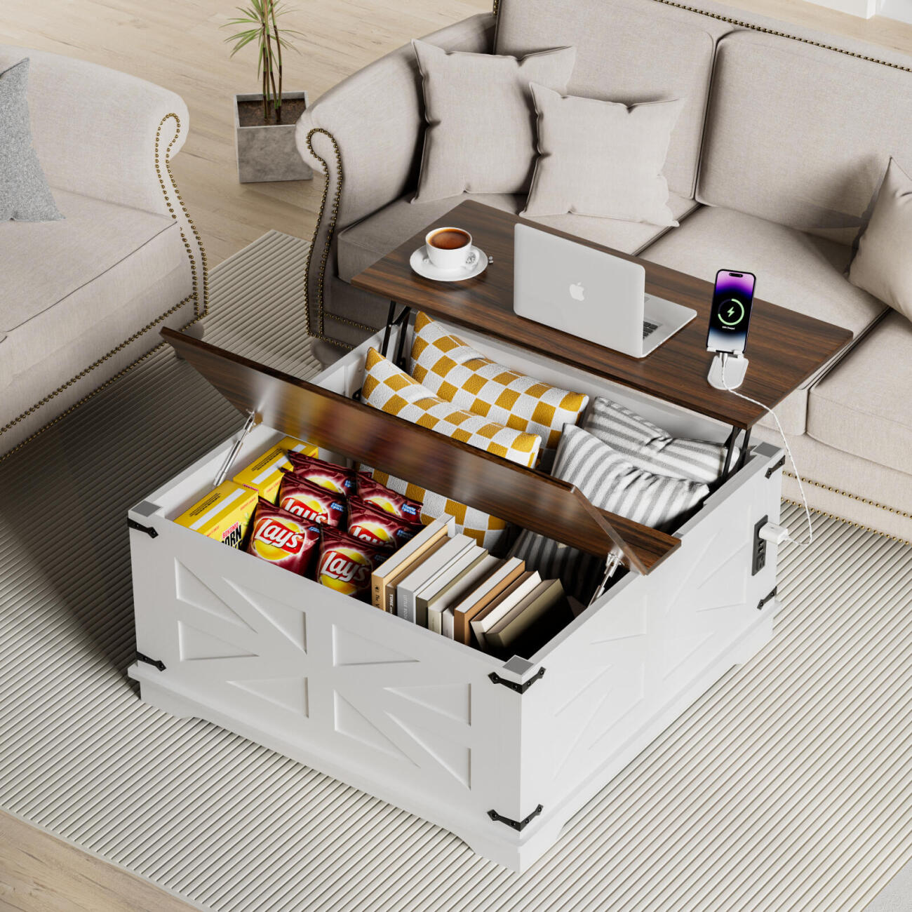 White Wood Lift-Top Table