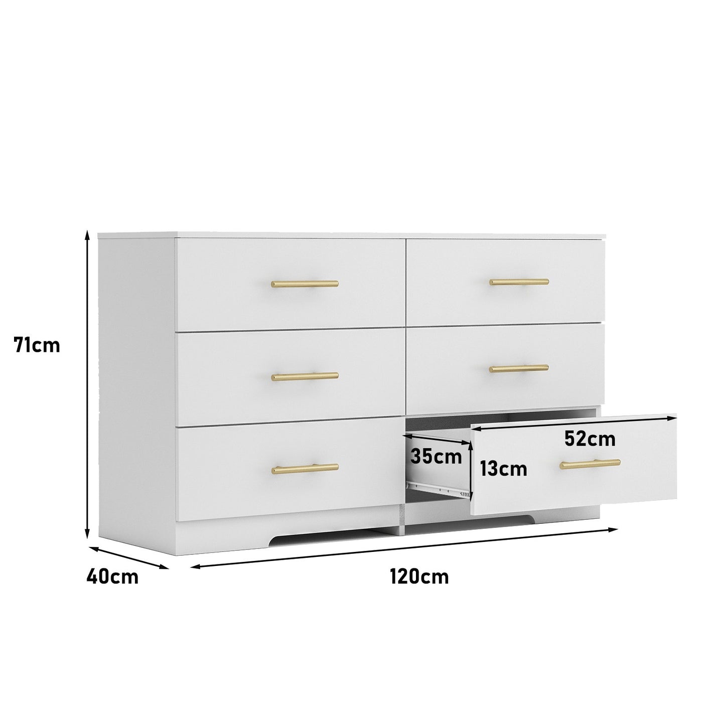 White Color Large 6 Drawers Chest Of Drawer Dressers Table With Golden Handle