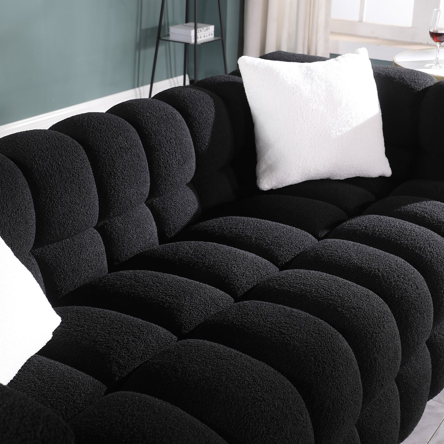 62.2length ,35.83inch Deepth ,human Body Structure For USA People, Marshmallow Sofa,boucle Sofa ,BLACK Color, 2 Seater