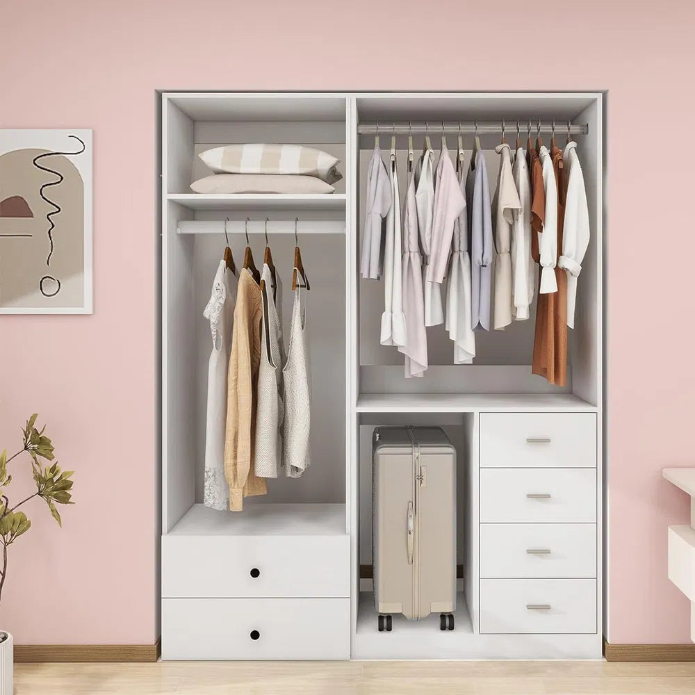 White Modular Closet System With Integrated Drawers