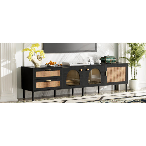Black Rattan Media Console