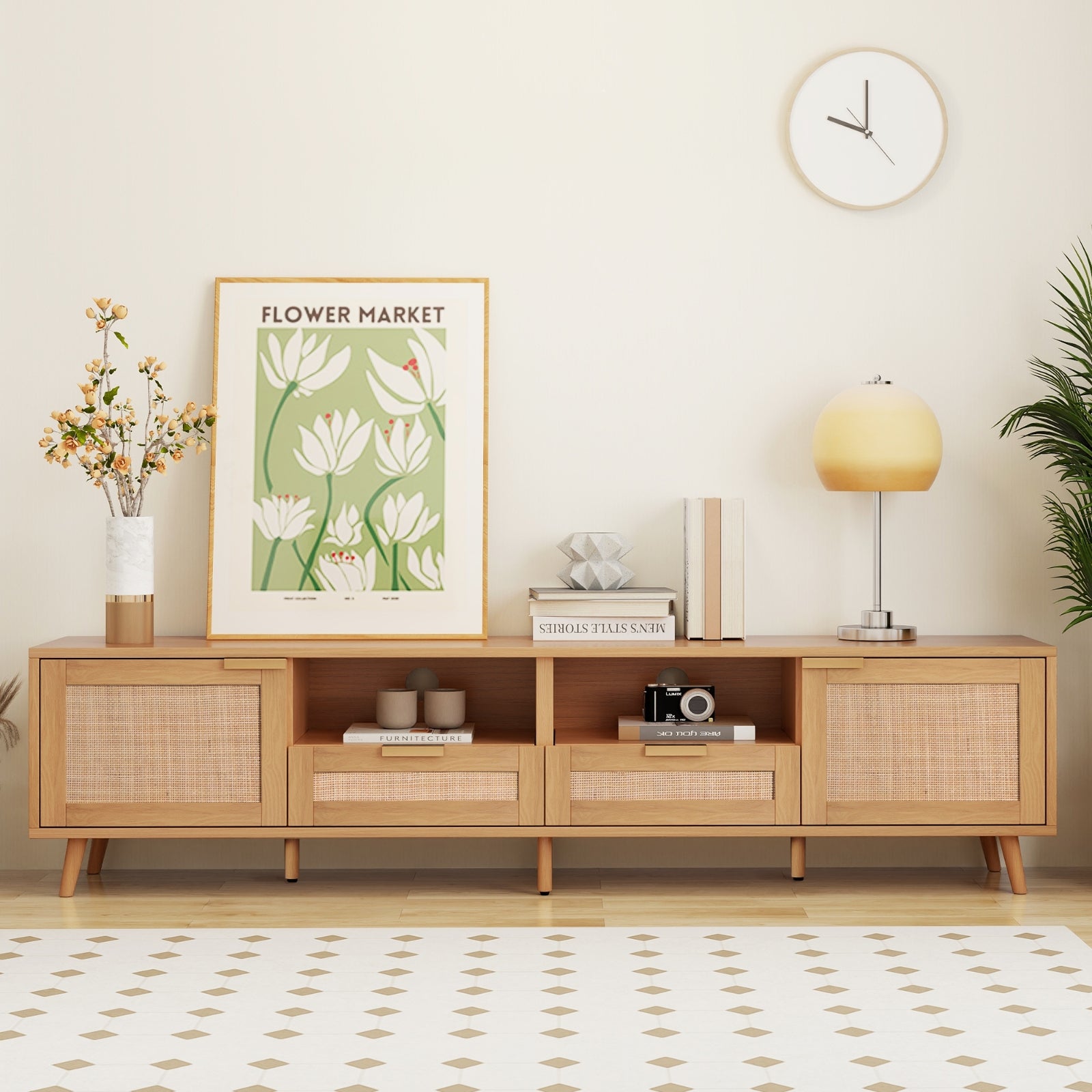 Rattan Farmhouse TV Stand
