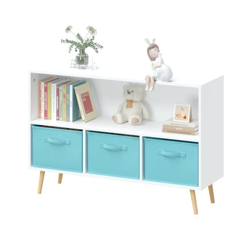 Fiberboard Children's Bookshelf With Foldable Fabric Drawers
