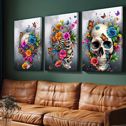 3 Pieces Skull Art Canvas Painting - Framed Contemporary Abstract Minimalist Artwork For Living Room Bedroom Bathroom--Selling On Temu Is Prohibited