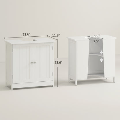 Under Sink Bathroom Cabinet, Pedestal Sink Storage Cabinet with 2 Doors, Shelf and U-Shape, White