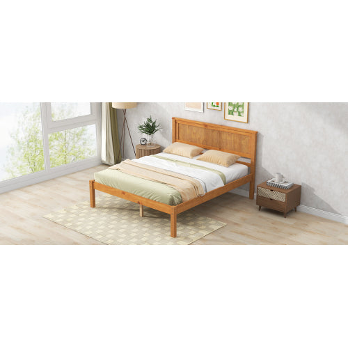 Platform Bed Frame With Headboard, Wood Slat Support, No Box Spring Needed, Full, Oak