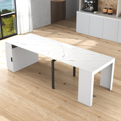 Modern Multifunctional Extendable Dining Table With Outlet, Space Saving Expanding Table With Storage For Party, Weddings, Meetings, Celebrations