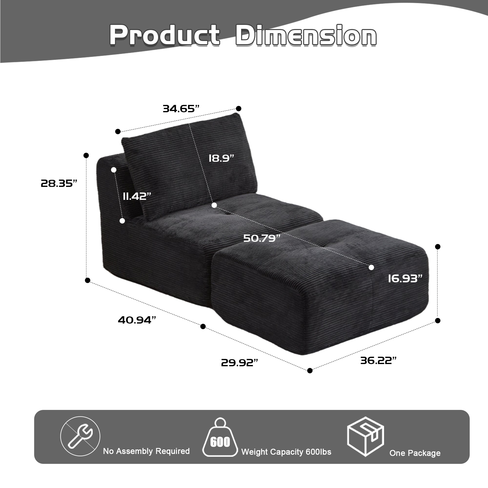 Black Corduroy Chaise Sofa