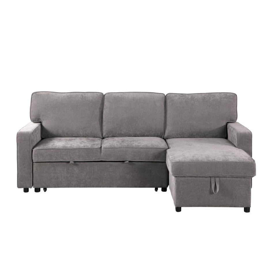 Upholstery Sleeper GREY Sectional Sofa With Storage Space, USB Port, 2 Cup Holders On Back Cushions