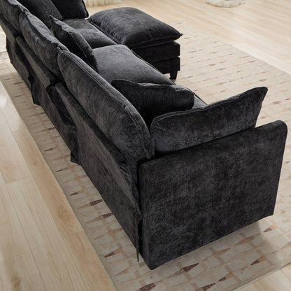 Cloud Sofa Two Seats The Cushion On The Armrest Not Included, Modern Sectional Couch, For Apartment, Comfy Double Layer Upholstered Seat Cushion, Breathable Chenille Fabric, Black,SW504ABK