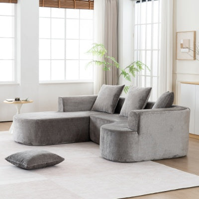 Grey Corduroy Sectional Sofa L-Shape No-Assembly