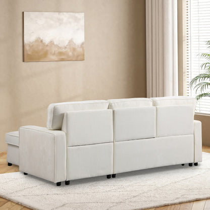 USTYLE Upholstery Sleeper Sectional Sofa With Storage Space, USB Port, 2 Cup Holders On Back Cushions
