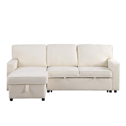 USTYLE Upholstery Sleeper Sectional Sofa With Storage Space, USB Port, 2 Cup Holders On Back Cushions