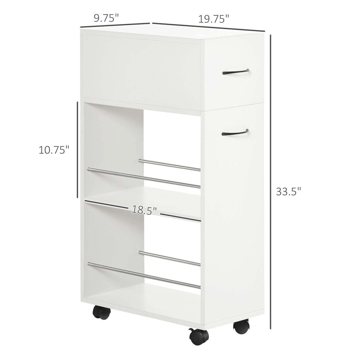6.25" x 20.5" x 28.25" Rolling Narrow Bathroom Side Storage Cabinet
