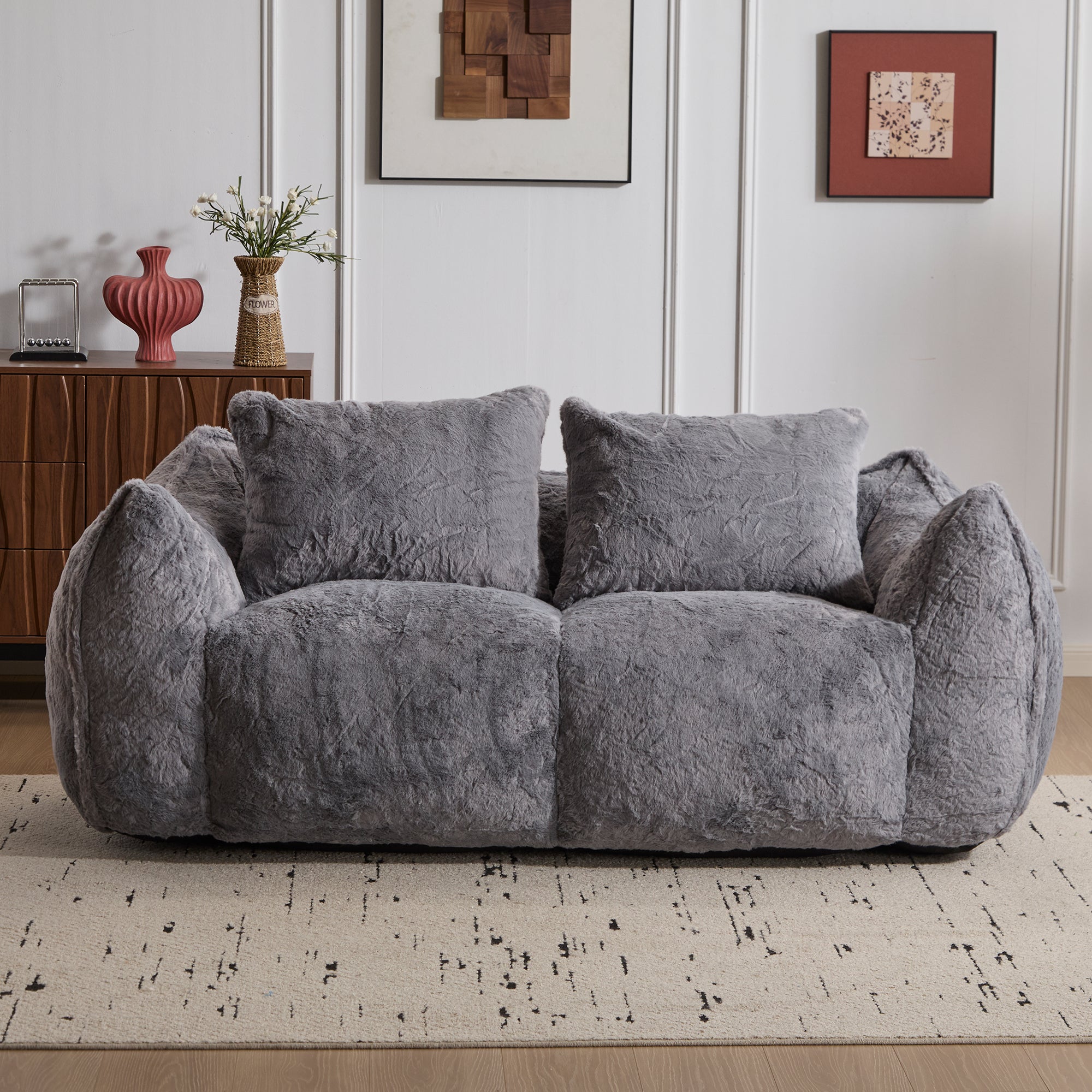 Grey Fluffy Bean Bag