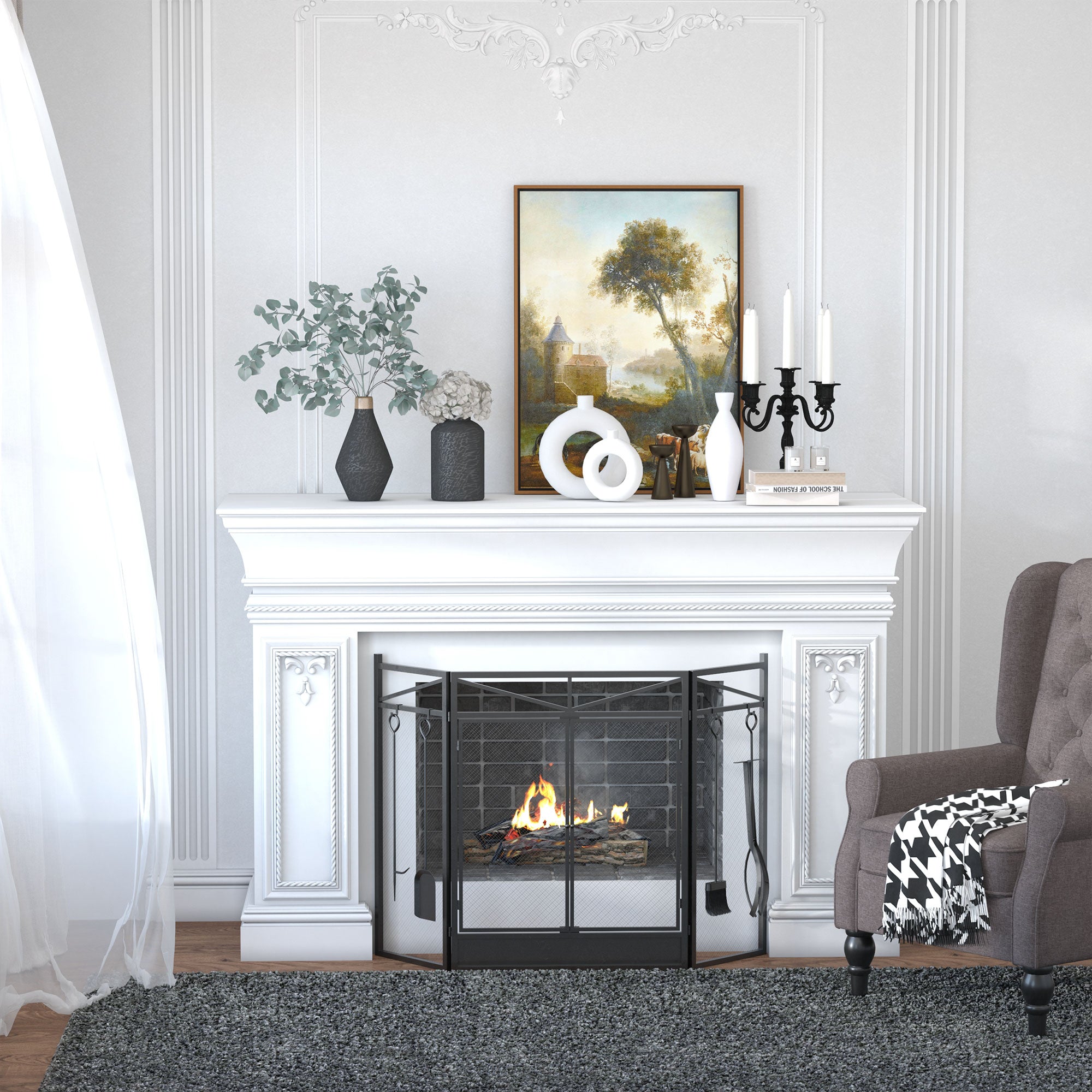 Black Folding Fireplace Screen