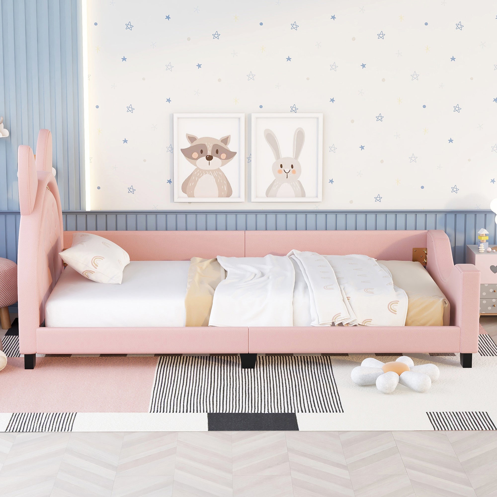 Pink Cushioned Sofa Bed