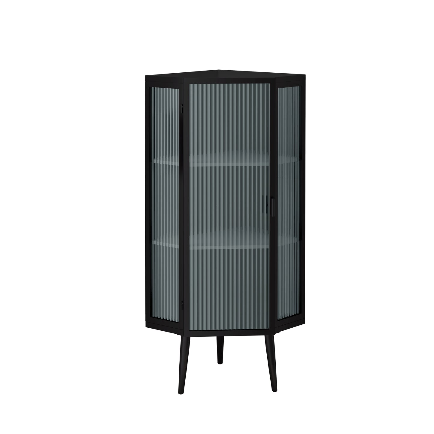 22.25'' Floor Coner Cabinet,Three Tiers With Tempered Glass Doors And Storage Shelves For Bathroom, Living Room And Bedroom Black