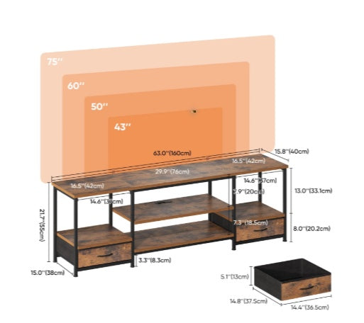 TV Stand With 2 Fabric Drawers, Built-in Outlet - Perfect For Living Room And Bedroom