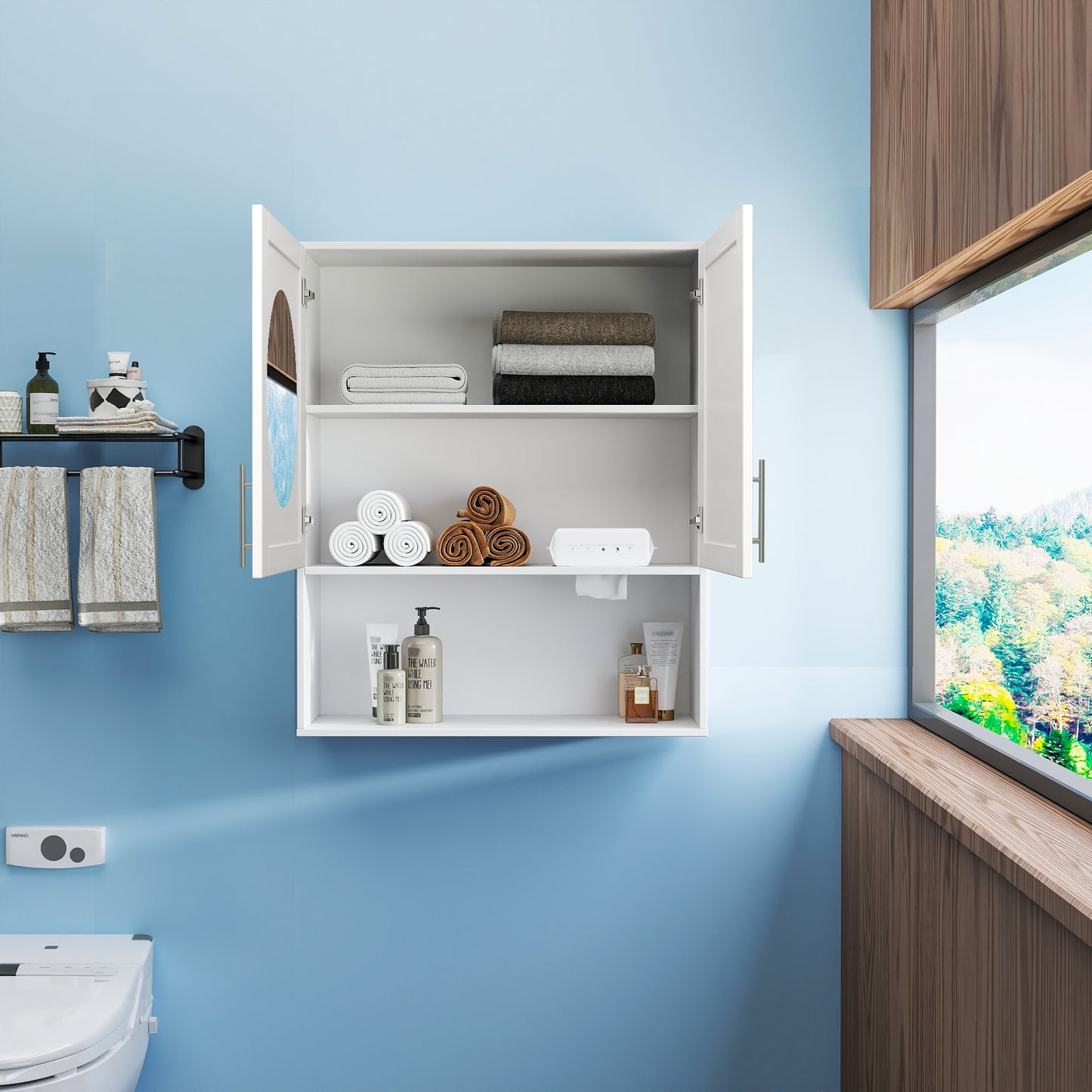 Bathroom Mirror Cabinet - Two Door Wall Cabinet Bathroom Vanity Mirror Cabinet With Facial Tissues Slot And Multifunctional Storage Area