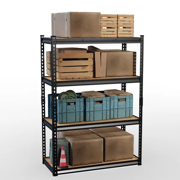 4-layer Adjustable Shelf Spacing, Gourd-shaped Perforation, Rubber Mallet With Gloves, Display Rack, Iron, 122*45*153.5cm, Black Iron, Natural Wood-colored MDF