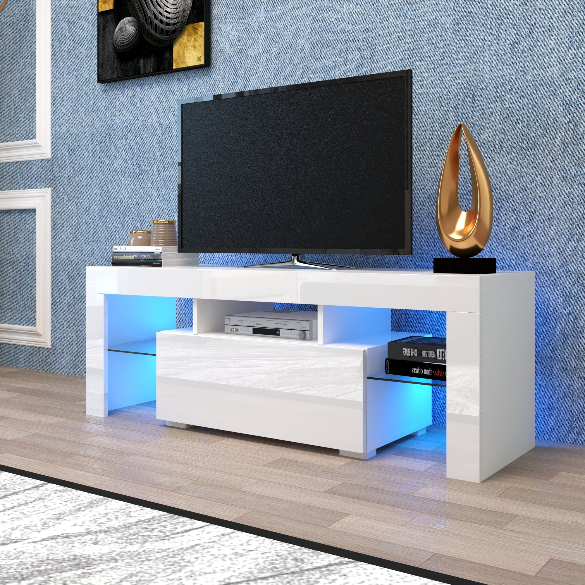 White Modern TV Stand LED Lighting 50-59in
