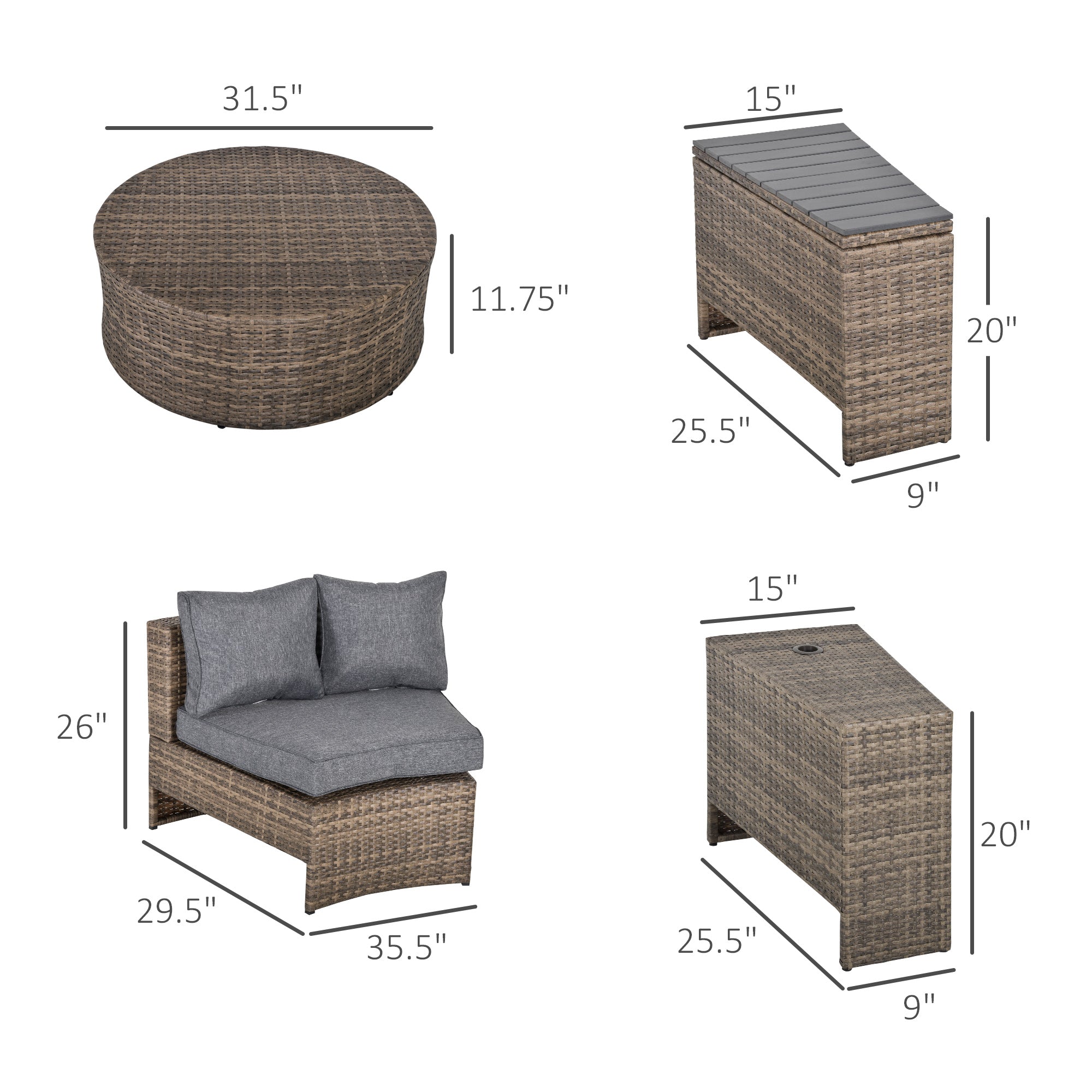 Gray Modular Outdoor Sofa Weather-Resistant Fabric